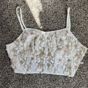 white corset style gold detailed crop top